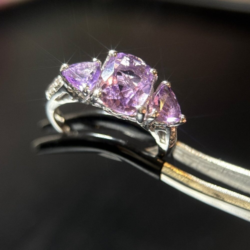 925 Silver 3-Amethysts Ring - image 7